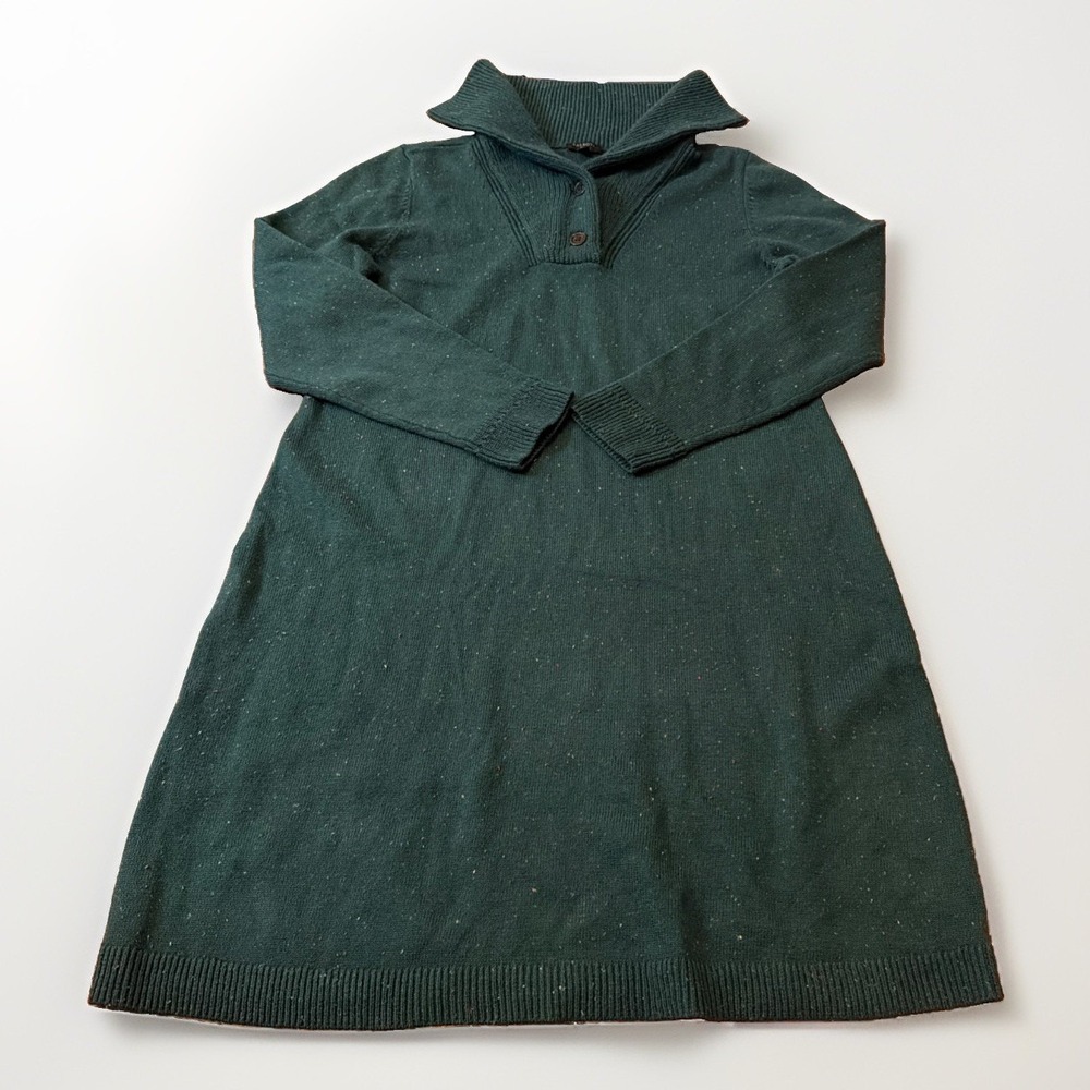 Talbots Sweater Dress Women M Petite Green Speckled Cotton Blend Longsleeve Knit